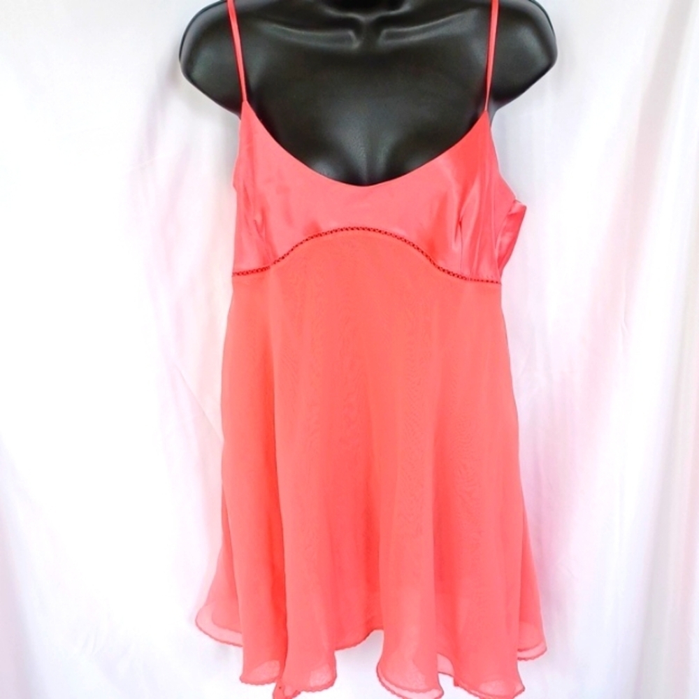 Victoria’s Secret | Babydoll Chemise Hot Pink/coral Semi-sheer Slip Dress Size L